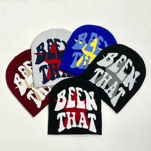 หมวก Y2k แบบสวมหัวมีตัวอักษรใหม่ผ้าแจ็คการ์ดทันสมัยหมวกฮิปฮอปสำหรับฤดูใบไม้ร่วงฤดูหนาวหมวกเย็นถักอบอุ่นกลางแจ้งหมวกบีนนี่สีดำสำหรับผู้ชาย - Product Image 4