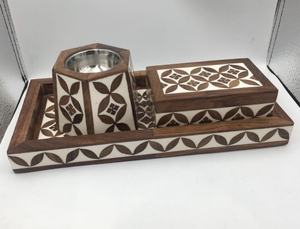 Prix de gros Ensemble de Bakhoor incrusté d'os Boîte de plateau de style de luxe et ensemble de brûleur d'oud pour la maison Plateau d'incrustation d'os Ensemble de boîte en acrylique Mubkhar - Product Image 4