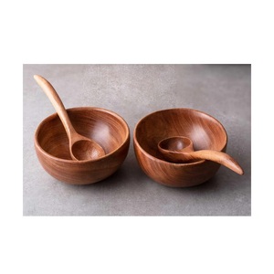 Ensaladera clásica lujosa de madera de acacia con pulido brillante de patrón cuadrado tallado para el artículo artesanal del restaurante del hogar-menor costo - Product Image 3