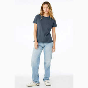 เสื้อยืดแขนสั้นสำหรับผู้หญิงผ้าคอตตอนคอมบ์และแหวนปั่น100% ผ้าฝ้าย32ออนซ์สีน้ำเงินวินเทจ4.2ออนซ์ - Product Image 6