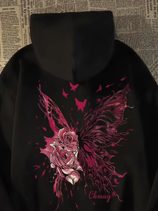 Hiver Papillon Rose Creative Graphic Hoodies Pour Hommes Harajuku Fashion Fleece Hooded Sweatshirts Y2K Streetwear Hoody Clothes - Product Image 2