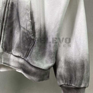 เสื้อฮู้ดแบบรูดซิปใส่ได้ทั้งชายและหญิงผ้าคอตตอนเทอร์รี่ผ้าฝ้ายเทอร์รี่ที่ดูเครียดเสื้อผ้าแนวสตรีทโอเวอร์ไซส์โลโก้ที่กำหนดเองซีดลงแดด - Product Image 3