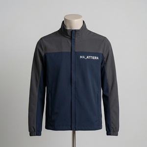 Chaqueta deportiva informal ligera con cuello alto y cremallera, color azul marino y gris, para hombre, cortavientos para exteriores. - Product Image 3