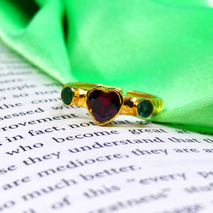 Bague Coeur Réglable en Argent Sterling 925 Plaqué Or Grenat Émeraude Pierres Précieuses Mode Doigt - Product Image 4