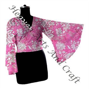 ชุดกระโปรงชายหาดสำหรับใส่ในบ้านเสื้อผูกคอตตอนสั้นแขนยาวเป็นของขวัญสำหรับเสื้อคลุมตัวสั้นของเธอเสื้อพิมพ์ลายบล็อกด้วยมือฟรีไซส์ - Product Image 2