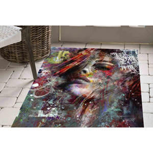 Tapis colorés avec portrait de femme, tapis abstrait avec femme, tapis imprimé moderne, tapis en velours - Product Image 1