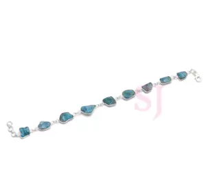 Very Attractive Party Wear Handmade Light Weight Genuine Raw Aquamarine Fancy Gemstone 925 Sterling Silver Bracelets For Ladies