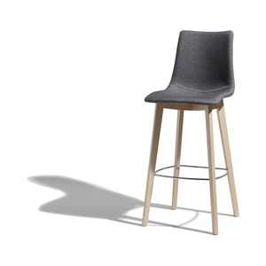 Upholstered Bar <b>Stool</b> <b>Seat</b> Height 78 cm Beech Wood Legs Chrome Footrest Padded Shell for Bar Counters and High Tables - Product Image 1