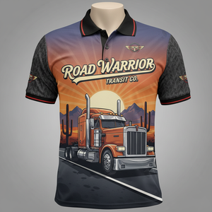 Camionneur pour hommes pour chemise | Vêtements de travail de conducteur de camion semi | Uniforme d'impression personnalisée | Coton Polyester | Logo de couleurs personnalisées | USA Road - Product Image 1