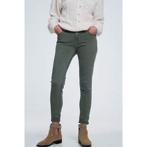 Pantalones Vaqueros Ajustados de Cintura Alta Verdes para Mujer, Transpirables, Elásticos, Estilo Simple con Decoración Desgastada - Product Image 4