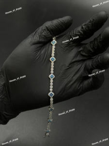 Elegante Pulsera de Tenis con Piedra de Moissanita Azul, Pulsera de Eslabones de Plata para Mujer, Joyería de Lujo con Apariencia de Diamante - Product Image 6