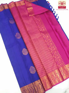Saree Sutra Kanjeevaram Asli |   Saree Sutra Mulberry Murni Tenun Tangan dengan Zari Emas Asli untuk Pernikahan dan Pengantin