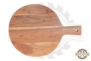 Tabla de servir redonda de madera de acacia KHATI HOUSE, tabla de cortar y charcutería premium hecha a mano con asa - Product Image 1