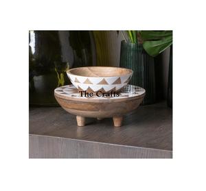 Bol décoratif en acier inoxydable de haute qualité avec bol de service en bois et nacre - Product Image 3