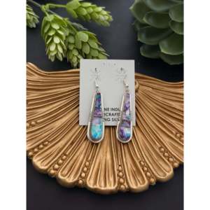 Steve Francisco Mohave Turquoise & Sterling <b>Silver</b> Drop <b>Earrings</b> with Water Drop Inlay Dangle Design - Product Image 1