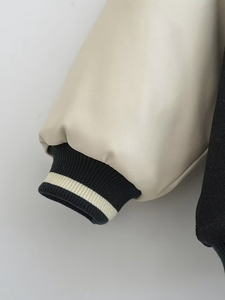 Veste d'hiver personnalisée de haute qualité pour hommes avec manches en cuir Vestes de baseball Letterman en laine et toile Tissu léger - Product Image 3