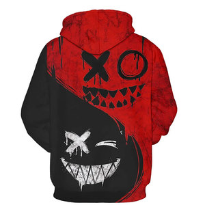 Sudadera con Capucha Roja y Negra para Hombre con Estampado de Calavera, Estilo Urbano, Corte Regular, Tejido de Poliéster, Cierre de Cremallera, Ropa Casual de Otoño - Product Image 2