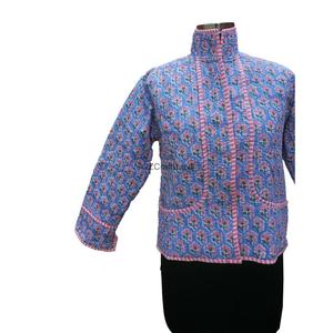 Autumn Winter New Design O-Neck Suzani Quilted Floral Printed Bomber Jacket Girls Handmade Embroidered Cotton Button Front - Product Image 2