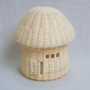 Cesta de mimbre hecha a mano para almacenamiento de casa, cesta tejida decorativa con forma de seta, con tapa, caja de decoración para habitación - Product Image 5