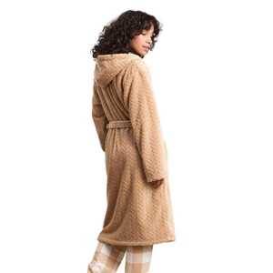 Bata de lana de franela de felpa de lujo para mujer, cuello con capucha, albornoz de invierno a granel, conjunto de regalo - Product Image 2