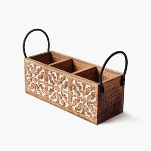 Best Sale Wooden Cutlery Tabletop Organizer Sturdy 3 Dividers Spoon Restaurant Kitchen Party Tabletop Cutlery Holder Metal - Product Image 6