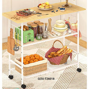 Isla de Cocina Moderna de 3 Niveles con Almacenamiento, Construcción de Metal y MDF, Fácil Instalación - Product Image 2