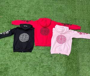 เสื้อฮู้ดมีซิปเต็มตัวมีสไตล์พร้อมดีไซน์แขนลายชนเผ่าสำหรับผู้ชายและผู้หญิง - สีดำ สีแดง สีชมพู - สตรีทแวร์ที่สวมใส่สบายและทันสมัย - Product Image 6