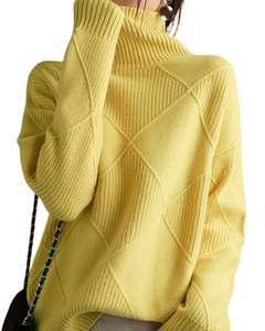 Premium <b>Women</b> Turtleneck Sweater Diamond Knit Pullover Soft <b>Warm</b> Casual Winter Fashion Elegant Yellow Color Daily WearPremium - Product Image 1
