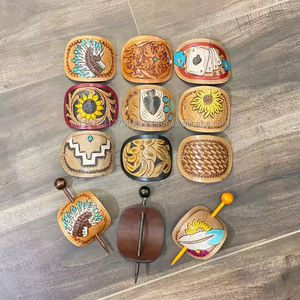 New Handcrafted Tooled Leather Vintage Hair Stick High Quality Western Genuine Leather Women <b>Barrette</b> <b>Clips</b> Sunflower Hair Stick - Product Image 3