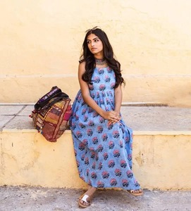 Vestido largo de algodón con bloque de mano indio, regalo de boda personalizado para novia, vestido de luna de miel, ropa de playa con estampado floral, vestidos a la venta - Product Image 4