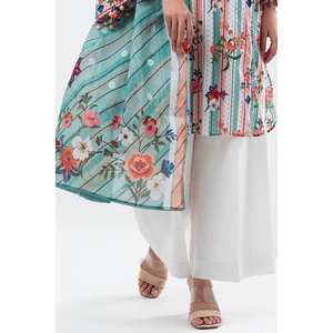 Traje de chifón estampado de 3 piezas sin costuras verde para mujer con borlas, top de uso diario - Product Image 5