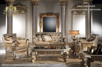 Ensemble de meubles de salon classique en teck moderne avec finition argentée, canapé 7 places