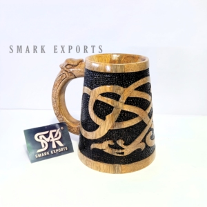 Premium Quality Viking Style Wooden Beer <b>Mug</b> Engraved Black Design Dragon Handle Dishwasher Safe Eco-Friendly for Rustic Bar - Product Image 4