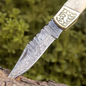 Handmade Wholesale Damascus Folding <b>Knife</b> with <b>Bone</b> <b>Handle</b> OEM Industrial Grade Outdoor Camping Customizedle with Sheath - Product Image 2