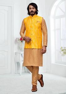 Vente en gros d'usine Maruti Fashion MF206 Veste de pyjama Kurta en soie pour hommes pour les fêtes de mariage en plein air indien - Product Image 6