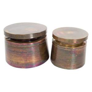 Table d'appoint élégante en fer Ensemble de 2 pièces Console ronde incrustée d'os Design unique fait à la main pour le salon et la chambre à coucher - Product Image 1