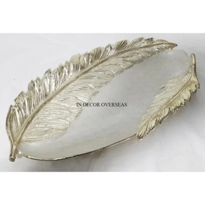 Bol enduit de poudre de couleur blanche en métal de haute qualité avec des feuilles polies brillantes argentées Design Home Decorative Supply - Product Image 3