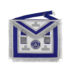 Tablier de luxe brodé Past Master Blue Lodge à coudre avec ruban bleu royal, franges argentées, chaîne à pampilles et aimant - Product Image 3
