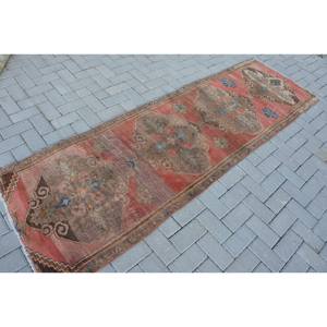 Alfombra turca vintage de 26x85 pies, diseño de retazos rojos y marrones, tejido plano de lana con respaldo de látex para decoración de sala de estar - Product Image 2