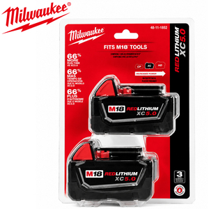 2 Baterías (XC) de Iones de Litio REDLITHIUM de <span class=keywords><strong>5.0</strong></span> <span class=keywords><strong>Ah</strong></span> y 18 V M18B5 para Taladro, Amoladora y Llave de Impacto Milwaukee M18, Batería para Herramientas Eléctricas Inalámbricas - Product Image 1