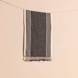 Hammam Turkish Peshtemal <b>Towel</b> <b>Black</b> & Natural Stripe, 100% Cotton - Product Image 1
