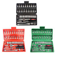 Juego de Llaves de Trinquete de 46 Piezas, Juego de Llaves de Tubo de Alta Resistencia, para Mecánicos de Automóviles, Bricolaje, Estuche Rojo, Acero al Carbono OEM KAILUN