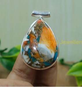 Pendentif en turquoise d'huître à pointes orange, argent sterling 925, grand pendentif en pierre, bijoux en turquoise pour femmes à prix raisonnable - Product Image 3