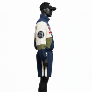 Ensemble de shorts coupe-vent en polyester de qualité supérieure, design à panneaux bicolores, logo personnalisé par transfert thermique, ensemble de shorts coupe-vent pour hommes - Product Image 3