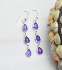Boucles d'oreilles pendantes en argent sterling 925 améthyste violette 1 paire de bijoux en forme de poire faits à la main cadeau d'anniversaire - Product Image 2