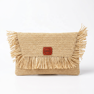 Bolso de Mano de Rafia Tejido a Mano para Verano con Adorno de Flecos, Tono Neutro, Bolso de Moda para Dama, Oficina, Viajes, Portátil - Product Image 4