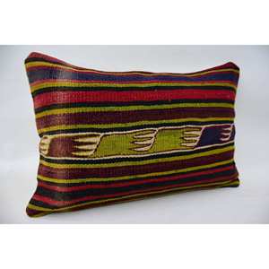 Alfombra de lana Kilim multicolor de 16x24 pulgadas, almohada tejida con patrón vintage - Product Image 2