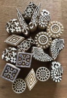 Set Blok Cetak Kayu Beraneka Ragam Ukiran Tangan |   Alat Cetak Blok Tekstil India Bermotif Bunga & Geometris