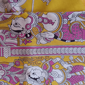 Sari de Seda Banarasi Golden Blossom Kalamkari, Estampado a Mano, Algodón Suave, Estilo Indio, para Festivales y Fiestas Étnicas - Product Image 5