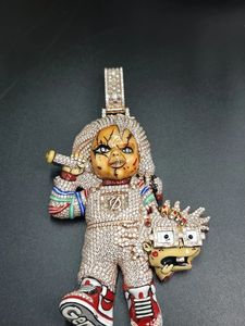 Iced Out Horror Doll Character Pendant Necklace Diamond Look Hip Hop Statement Charm Jewelry Gift For Men Women - Product Image 2